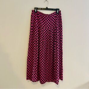 RIXO Nancy Skirt Pink Black A-Line Checkered Midi Flowy Geometric Pattern Small